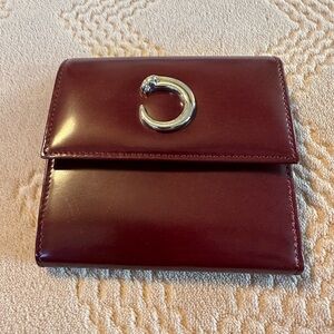 Vintage Cartier Panthère Burgundy Bordeaux Leather Wallet Silver Hardware